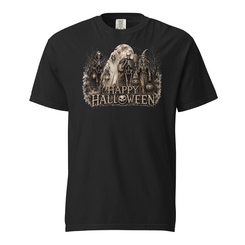 Halloween Comfort Colors® 1717 Shirt | Vintage Skeleton Halloween Tee | Spooky Ghost Witch Pumpkin Graphic | Unisex Garment-Dyed T-Shirt