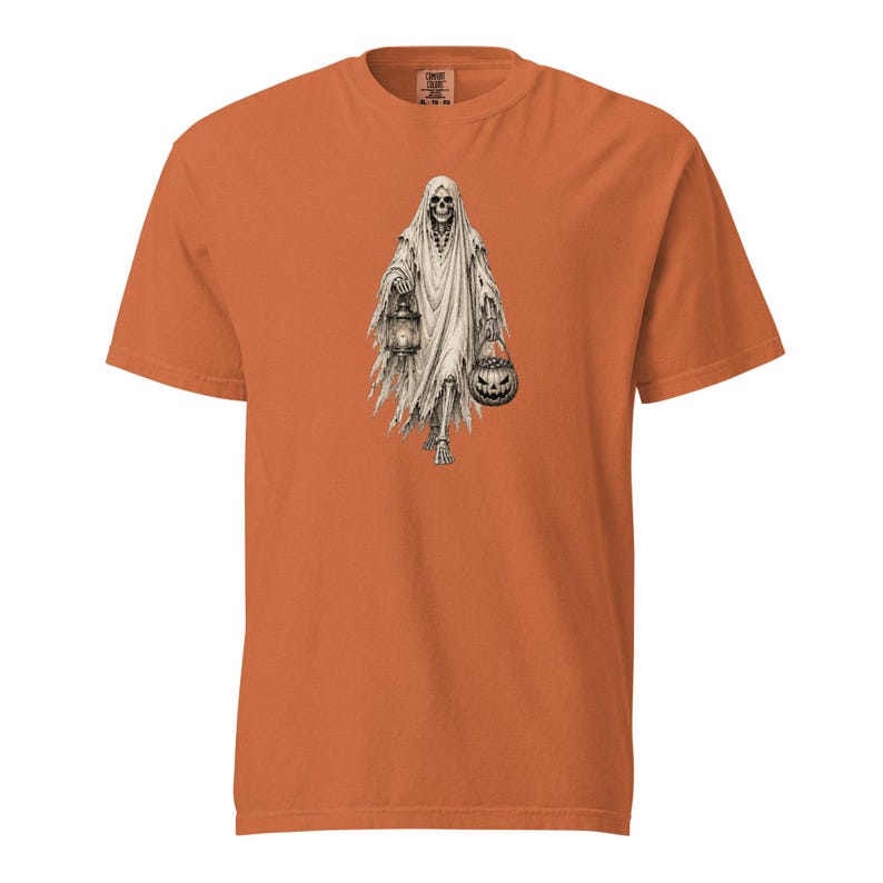 Ghost Skeleton Halloween Shirt, Comfort Colors 1717 Tee, Vintage Spooky Ghost Skeleton Graphic, Pumpkin Lantern Shirt, Unisex Halloween Tee