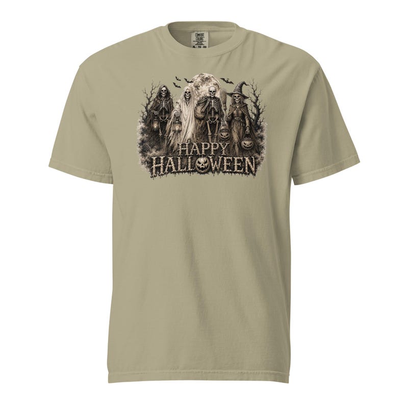 Halloween Comfort Colors® 1717 Shirt | Vintage Skeleton Halloween Tee | Spooky Ghost Witch Pumpkin Graphic | Unisex Garment-Dyed T-Shirt