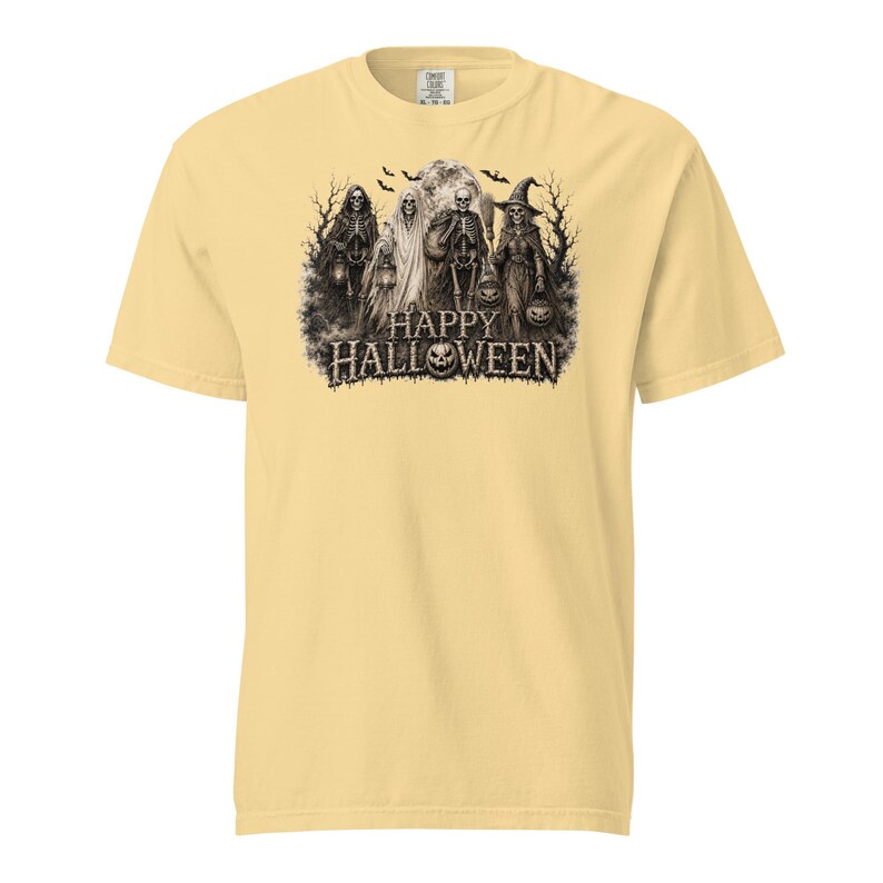 Halloween Comfort Colors® 1717 Shirt | Vintage Skeleton Halloween Tee | Spooky Ghost Witch Pumpkin Graphic | Unisex Garment-Dyed T-Shirt