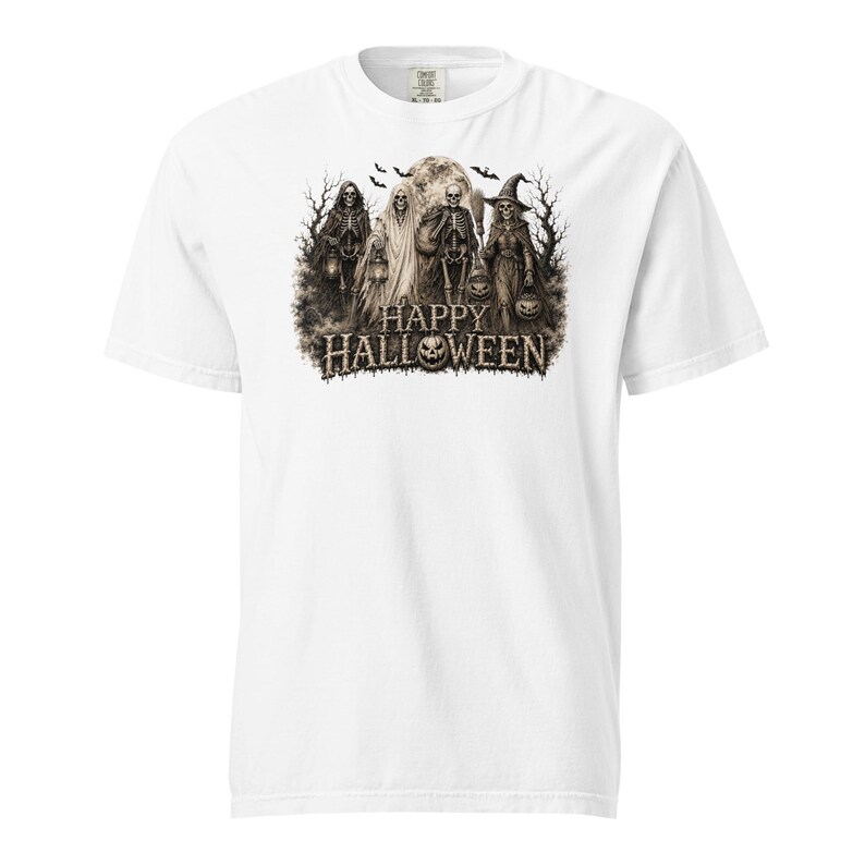Halloween Comfort Colors® 1717 Shirt | Vintage Skeleton Halloween Tee | Spooky Ghost Witch Pumpkin Graphic | Unisex Garment-Dyed T-Shirt