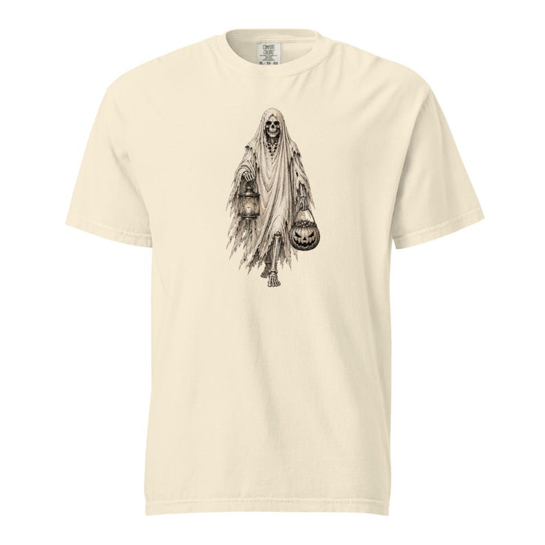 Ghost Skeleton Halloween Shirt, Comfort Colors 1717 Tee, Vintage Spooky Ghost Skeleton Graphic, Pumpkin Lantern Shirt, Unisex Halloween Tee
