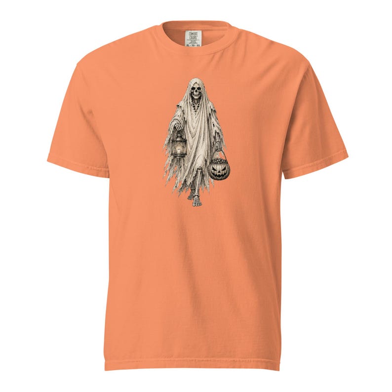 Ghost Skeleton Halloween Shirt, Comfort Colors 1717 Tee, Vintage Spooky Ghost Skeleton Graphic, Pumpkin Lantern Shirt, Unisex Halloween Tee