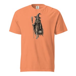 Skeleton Witch Shirt, Comfort Colors 1717, Vintage Halloween Tee, Spooky Witch Skeleton Graphic, Gothic Pumpkin Unisex Gift