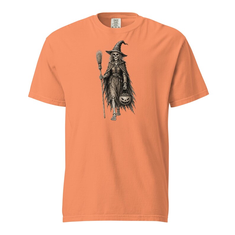 Skeleton Witch Shirt, Comfort Colors 1717, Vintage Halloween Tee, Spooky Witch Skeleton Graphic, Gothic Pumpkin Unisex Gift