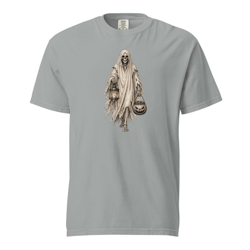 Ghost Skeleton Halloween Shirt, Comfort Colors 1717 Tee, Vintage Spooky Ghost Skeleton Graphic, Pumpkin Lantern Shirt, Unisex Halloween Tee