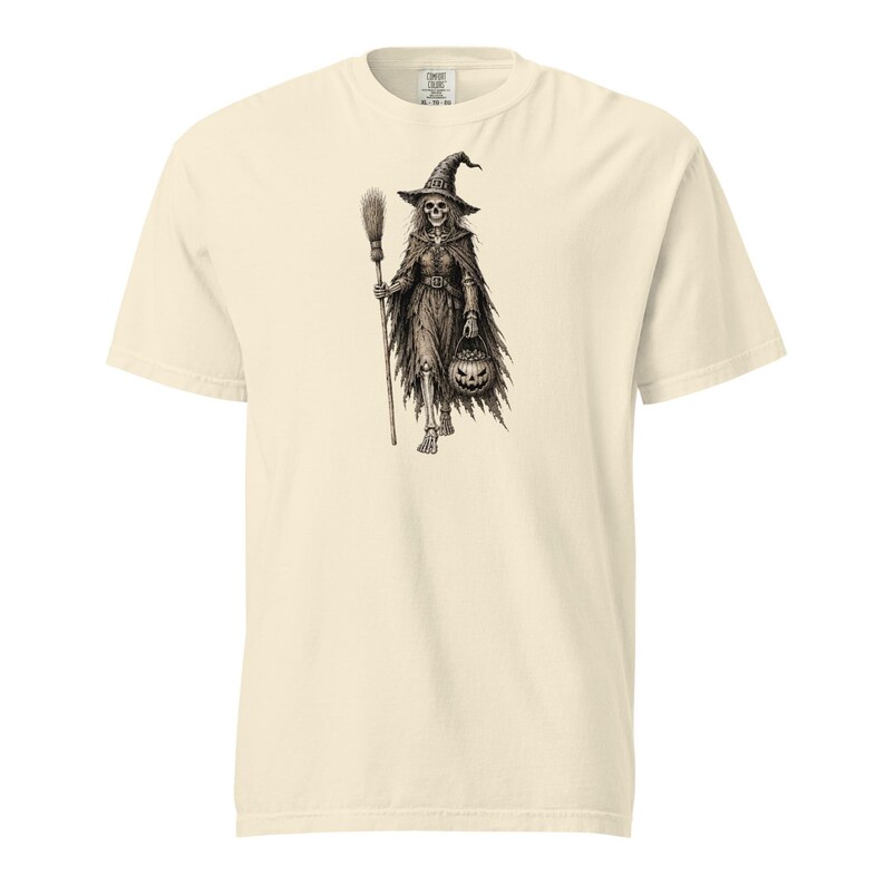 Skeleton Witch Shirt, Comfort Colors 1717, Vintage Halloween Tee, Spooky Witch Skeleton Graphic, Gothic Pumpkin Unisex Gift