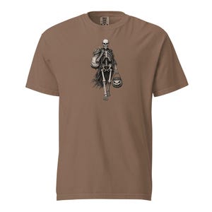 Skeleton Trick or Treater Shirt, Comfort Colors 1717, Vintage Halloween Tee, Pumpkin Candy Bucket Graphic, Unisex Spooky Gift for Men Women