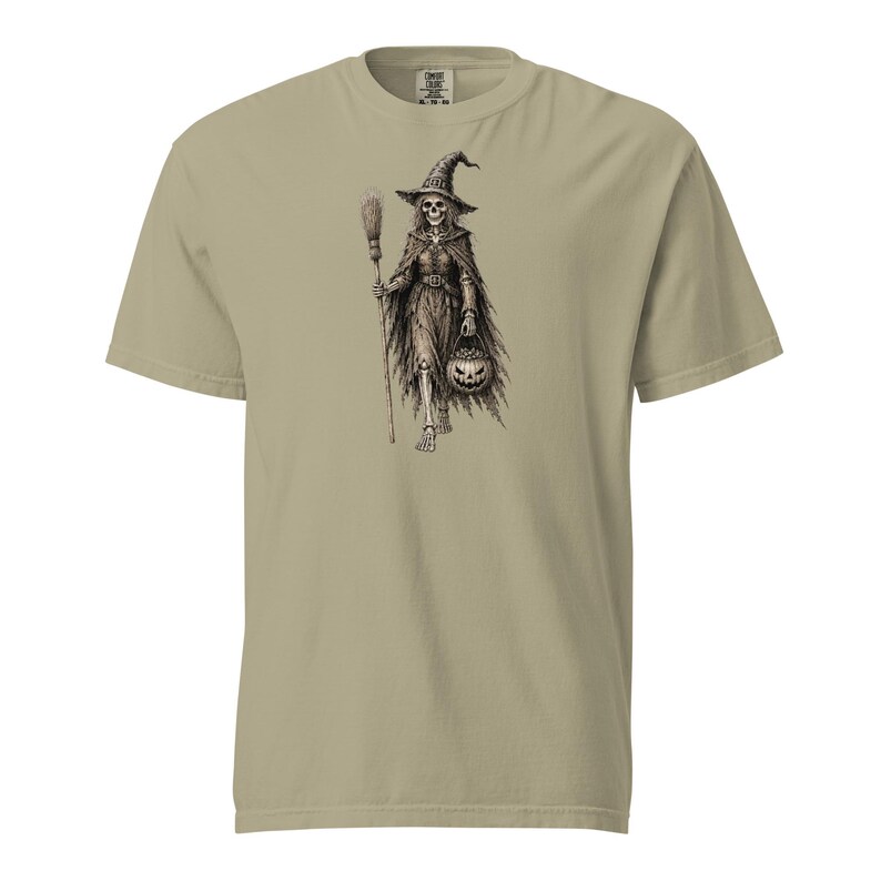 Skeleton Witch Shirt, Comfort Colors 1717, Vintage Halloween Tee, Spooky Witch Skeleton Graphic, Gothic Pumpkin Unisex Gift