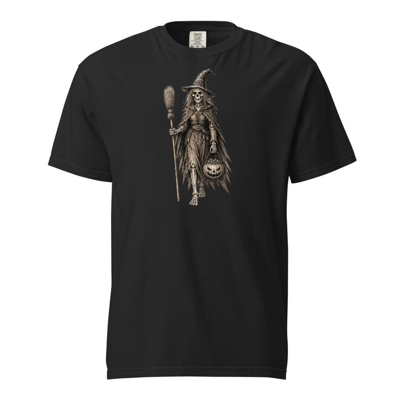 Skeleton Witch Shirt, Comfort Colors 1717, Vintage Halloween Tee, Spooky Witch Skeleton Graphic, Gothic Pumpkin Unisex Gift