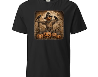 Halloween shirt met vogelverschrikker en pompoen, griezelig herfst T-shirt, Comfort Colors 1717