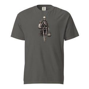 Skeleton Trick or Treater Shirt, Comfort Colors 1717, Vintage Halloween Tee, Pumpkin Candy Bucket Graphic, Unisex Spooky Gift for Men Women