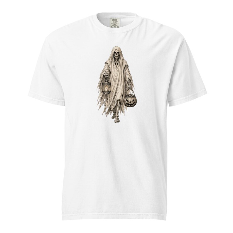 Ghost Skeleton Halloween Shirt, Comfort Colors 1717 Tee, Vintage Spooky Ghost Skeleton Graphic, Pumpkin Lantern Shirt, Unisex Halloween Tee