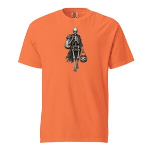 Skeleton Trick or Treater Shirt, Comfort Colors 1717, Vintage Halloween Tee, Pumpkin Candy Bucket Graphic, Unisex Spooky Gift for Men Women