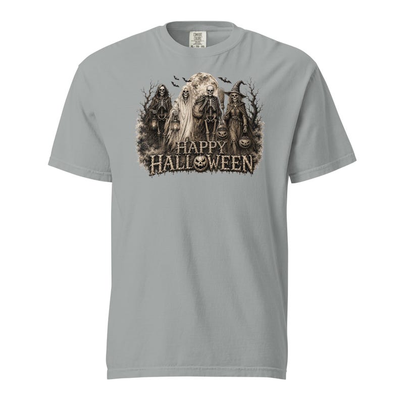 Halloween Comfort Colors® 1717 Shirt | Vintage Skeleton Halloween Tee | Spooky Ghost Witch Pumpkin Graphic | Unisex Garment-Dyed T-Shirt