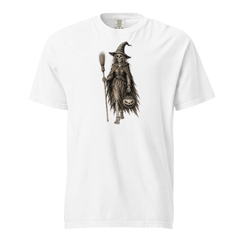 Skeleton Witch Shirt, Comfort Colors 1717, Vintage Halloween Tee, Spooky Witch Skeleton Graphic, Gothic Pumpkin Unisex Gift