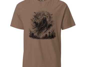Grafgeest T-shirt, griezelig skelet T-shirt, Comfort Colors 1717, gotische horror Halloween
