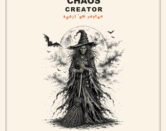 Maglietta Green Witch, illustrazione disegnata a mano del Creatore del Caos, maglietta in cotone tinta in capo.