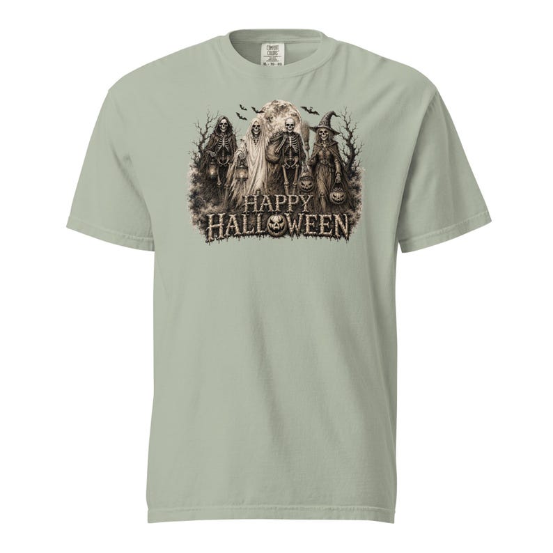 Halloween Comfort Colors® 1717 Shirt | Vintage Skeleton Halloween Tee | Spooky Ghost Witch Pumpkin Graphic | Unisex Garment-Dyed T-Shirt