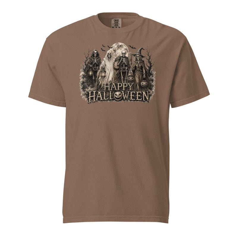 Halloween Comfort Colors® 1717 Shirt | Vintage Skeleton Halloween Tee | Spooky Ghost Witch Pumpkin Graphic | Unisex Garment-Dyed T-Shirt
