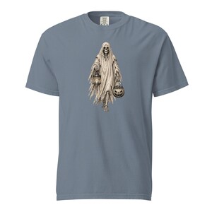 Ghost Skeleton Halloween Shirt, Comfort Colors 1717 Tee, Vintage Spooky Ghost Skeleton Graphic, Pumpkin Lantern Shirt, Unisex Halloween Tee