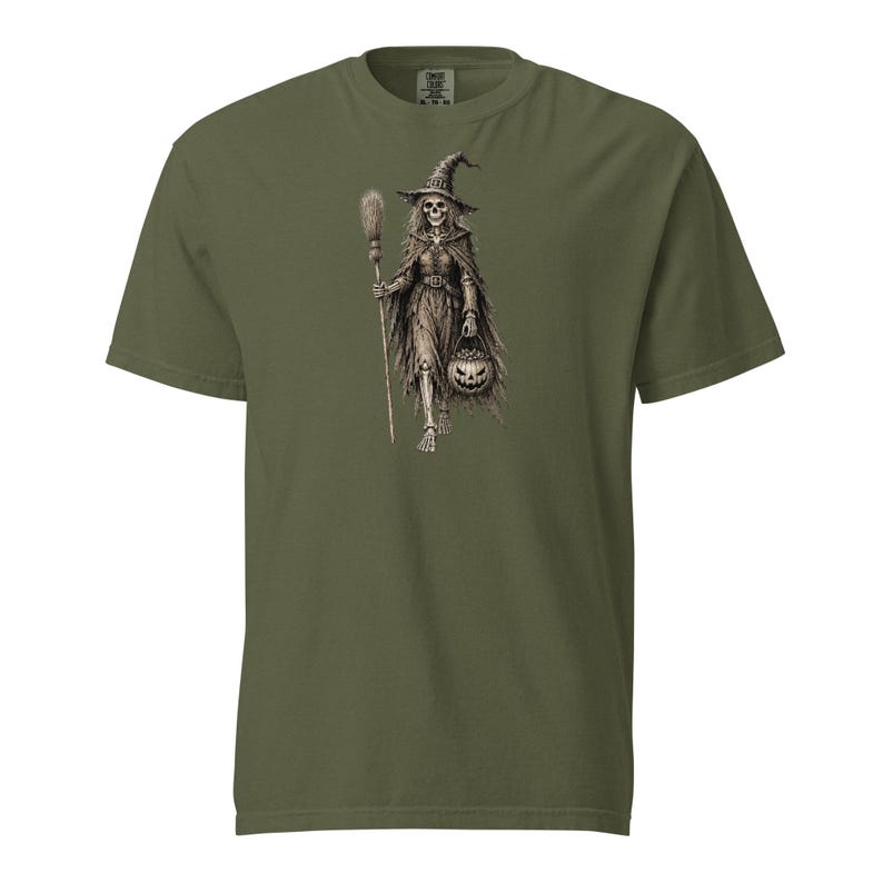Skeleton Witch Shirt, Comfort Colors 1717, Vintage Halloween Tee, Spooky Witch Skeleton Graphic, Gothic Pumpkin Unisex Gift