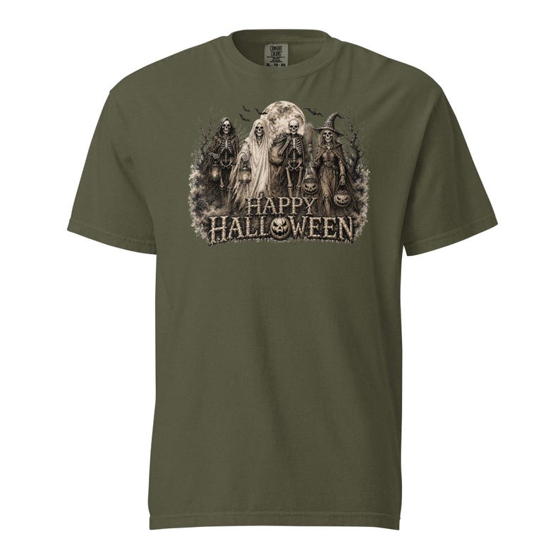 Halloween Comfort Colors® 1717 Shirt | Vintage Skeleton Halloween Tee | Spooky Ghost Witch Pumpkin Graphic | Unisex Garment-Dyed T-Shirt