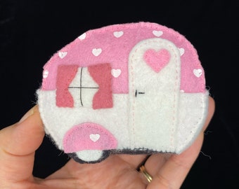 Pink and white Caravan Pin Cushion