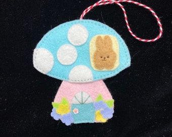 Felt Mushroom Bunny House Ornament/Gift Tag