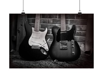 Póster de guitarras eléctricas en blanco y negro / Pósteres horizontales mate