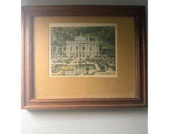 Maurice Legendre Vintage Lithograph Print Framed Palace Garden Landscape Art