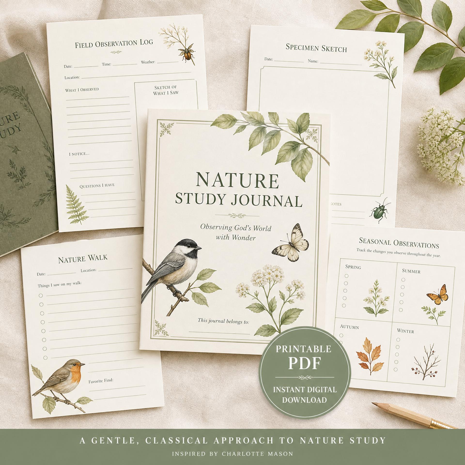 Nature Study Journal for Kids Printable PDF, Charlotte Mason Nature Notebook, Outdoor Learning Log, Homeschool Science
