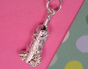 Wine Bottle with Glasses Silver Charm Pendant C1345 10 PCS