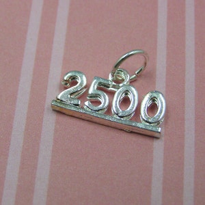Puede incluir: Encanto de plata con el número 2500. El encanto tiene un bucle en la parte superior para sujetarlo a una pulsera o collar.