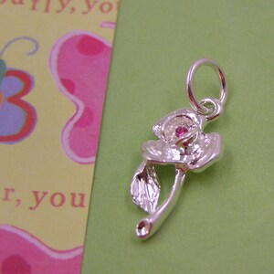 Silver Rose Flower Garden Tree Green  with Swarovski Crystal Charm