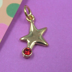 May include: Gold star charm with a red rhinestone. The star is a simple, five-pointed design.