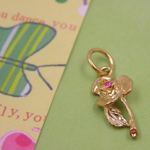 Gold Rose Flower Garden Tree Green  with Swarovski Crystal Charm