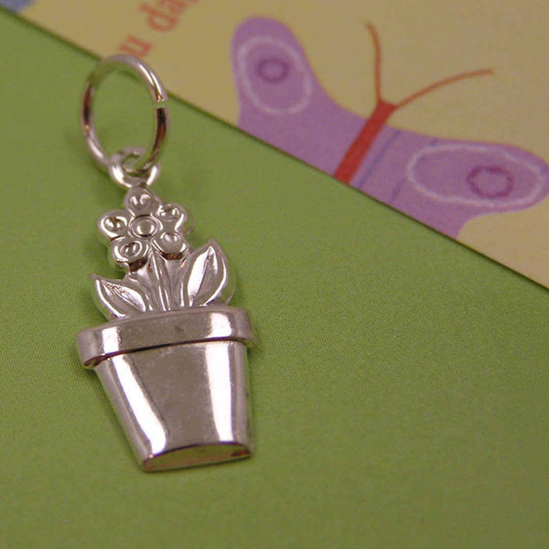 Silver Potted Plant Flower Pot Charm Etsy