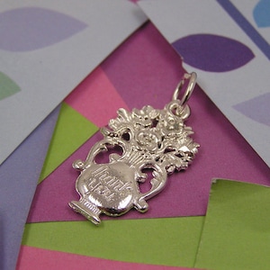 056 Silver Thank You Vase Charm with Flowers