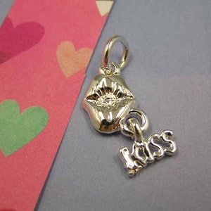 E18 Silver Lips with Kiss Dangle Charm Lipstick, Cosmetics, Smooch, Love