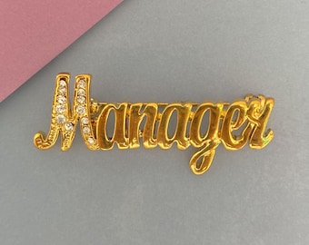 Broche "Gerente" de oro vintage y diamantes de imitación de cristal Swarovski, premios de motivación, reconocimiento, incentivos, joyería de ventas y capacitación