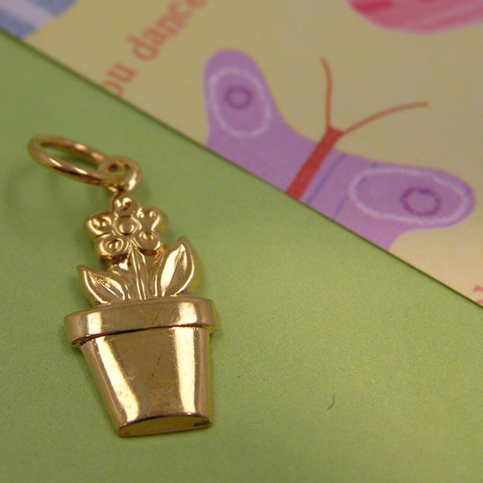Gold Potted Plant Flower Pot Charm Etsy