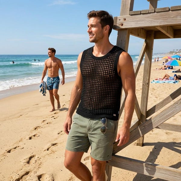 Dream Weaver Mesh Tank Top Crochet Men's Summer Tank Beginner Mesh Shirt Crochet Summer Tank Lightweight Crochet Tank