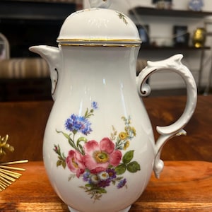 Cafetera/tetera alemana Fürstenberg vintage / Dorado floral / Porcelana