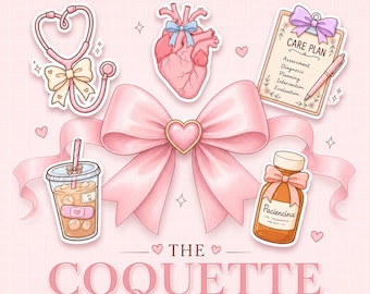 Coquette Medical Digital Stickers for GoodNotes & iPad | Pink Aesthetic Med School Clipart Bundle for Pre-Med
