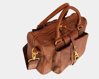 Chocolate Brown Satchel / large Leather Bag with adjustable strap