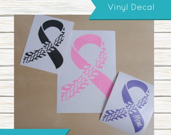 Awareness Ribbon vinyl decal with tread, option to customize with Name and pick your color. Cancer Ribbon, Diabetes, Off road Ribbon