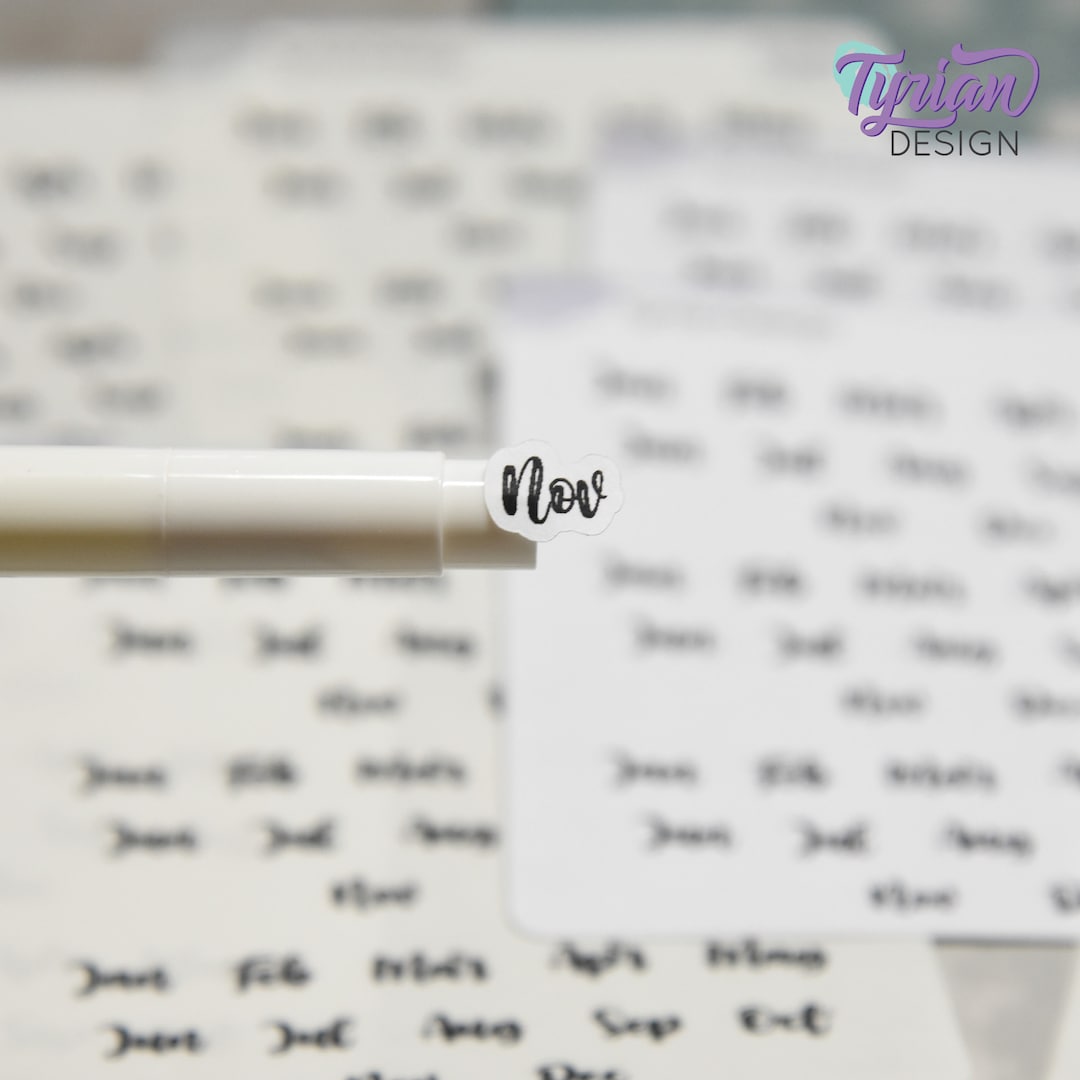 Izzy Script Font Small Months Abbreviated Stickers | Jan - Dec | Script Izzy Font ...