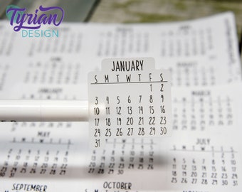 Small Monthly Stickers (Sunday Start) for Planners and Journals. January - December. 2021- 2024, 2025, 2026, 2027, and 2028 - Charley Font