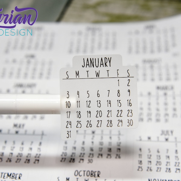 Small Monthly Stickers (Sunday Start) for Planners and Journals. January - December Shown Clear. 2021- 2024 and 2025 - Charley Font
